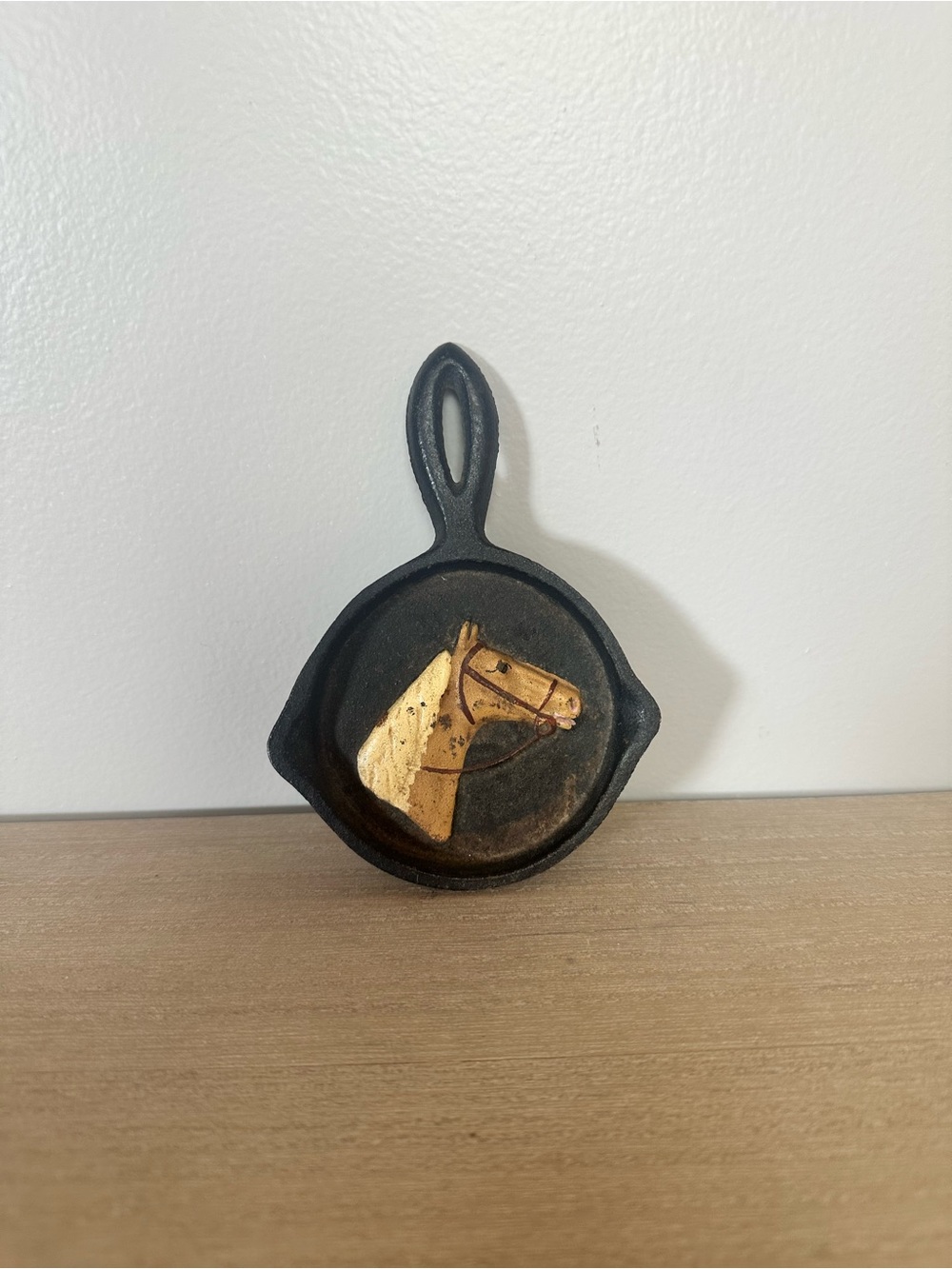 Vintage Miniature Cast Iron Skillet Wall Accent with Horse Profile